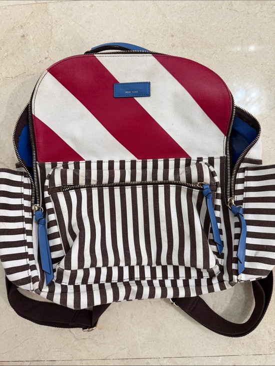 henri bendel Other - Henri Bendel Striped Canvas Backpack with Red & White Accent